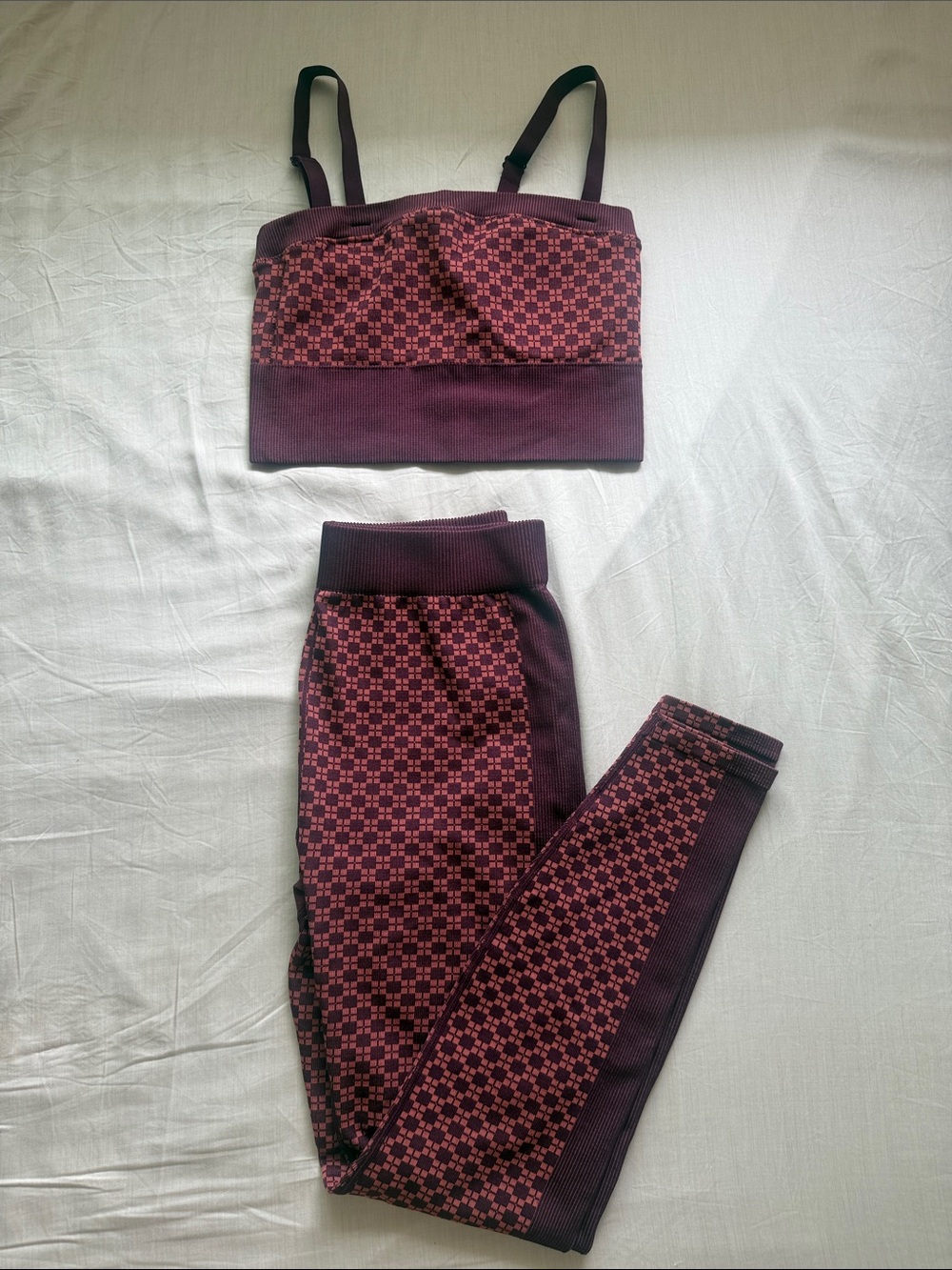 Matching Burgundy Patterned Leggings & Crop Top Set